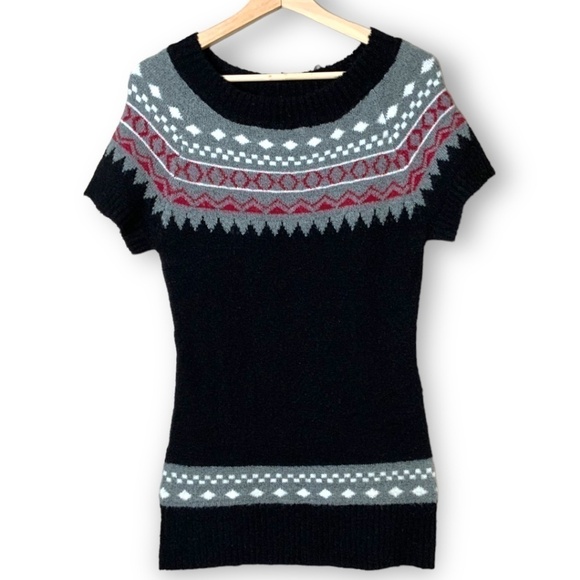 QED LONDON Viscose Mohair Short Sleeve Fair Isle Sweater - Size S - Picture 3 of 9